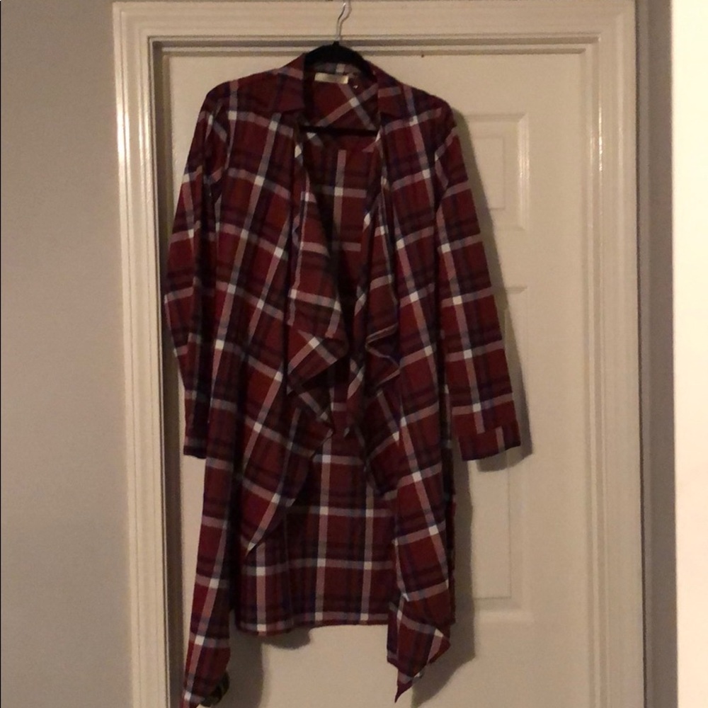 Brand new, never worn long plaid cardigan